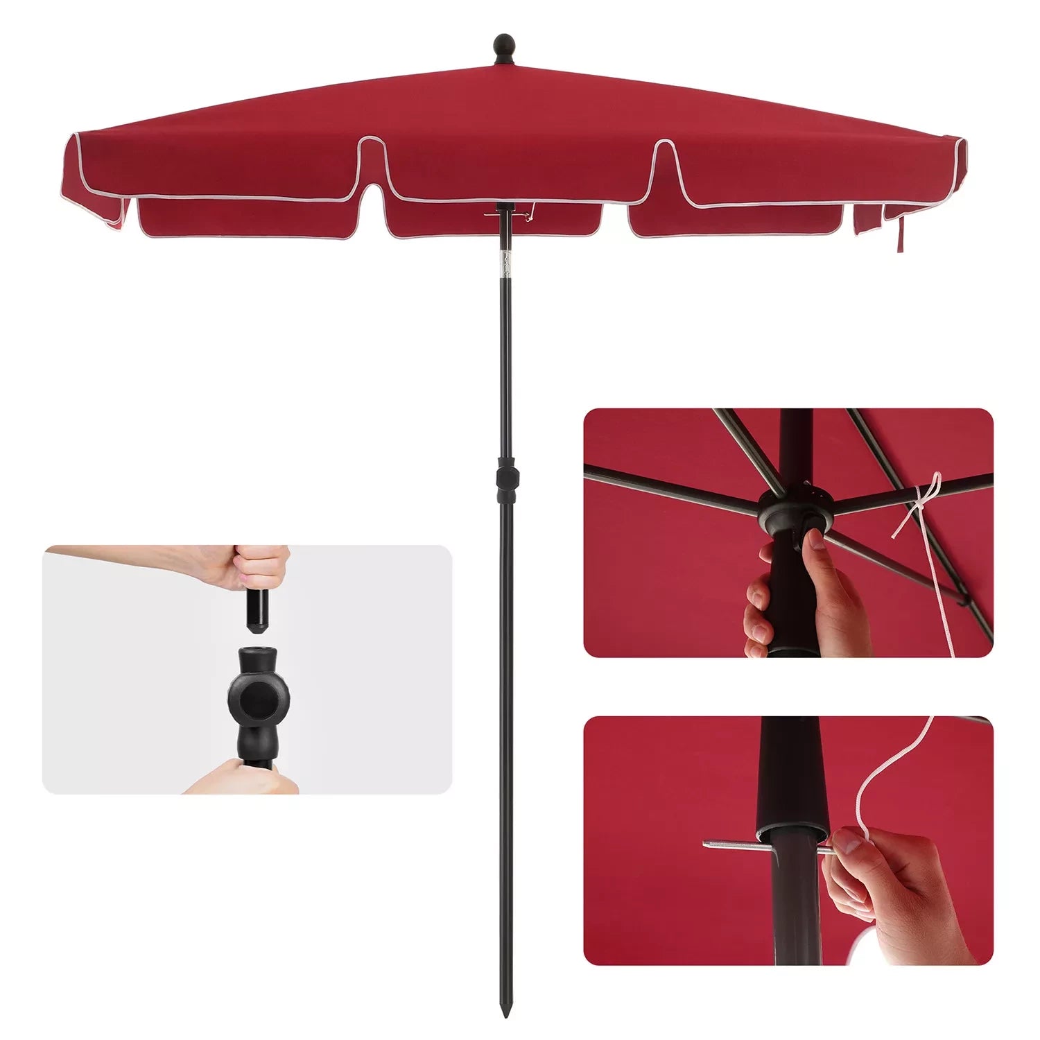 In And OutdoorMatch Parasol Celia - Rechthoekige Tuinparasol -200x125 cm - UV-bescherming tot UPF 50+ - Opvouwbaar - Met PA-coating - Tuin - Terras - Zonder standaard - Bordeaux Sunshade