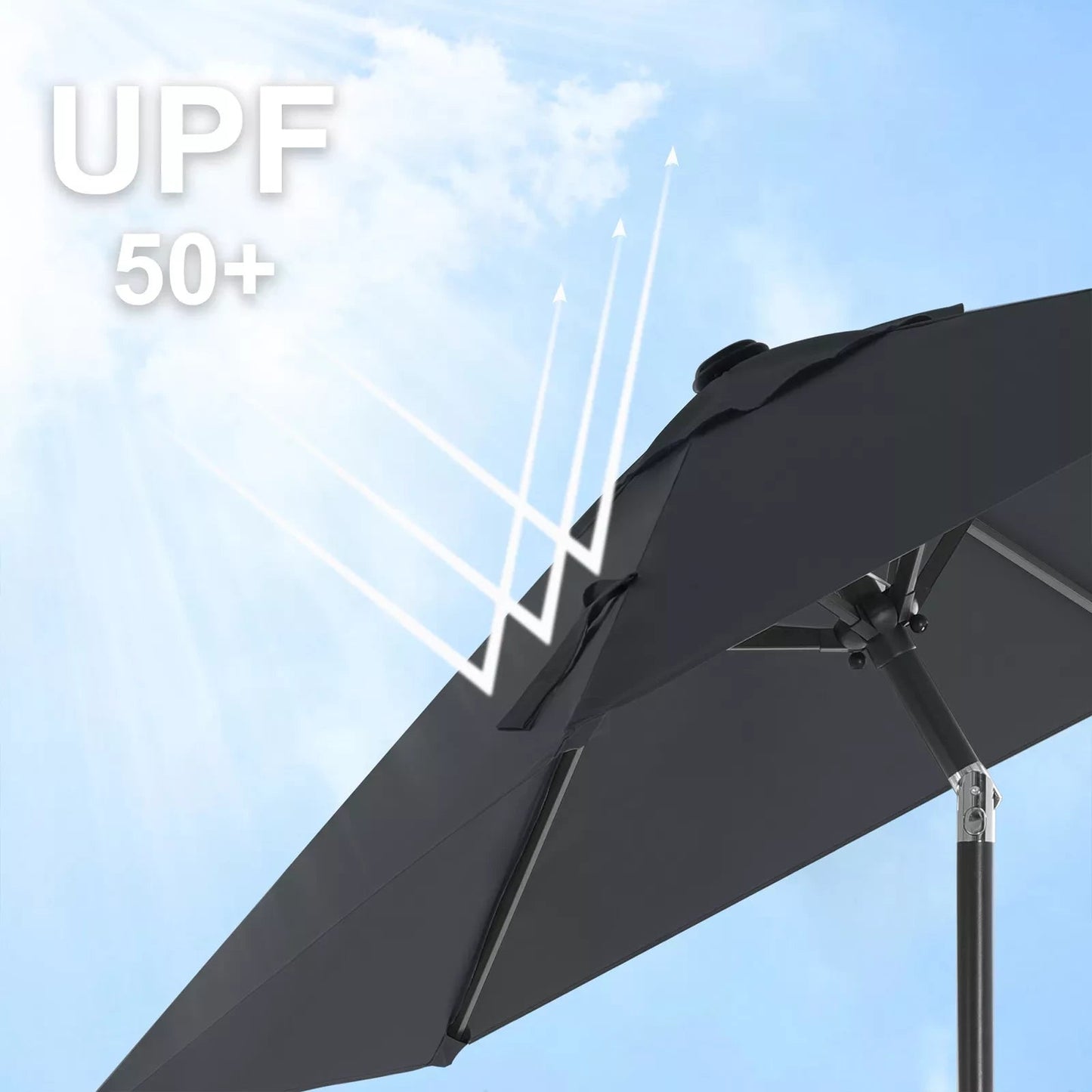 In And OutdoorMatch Parasol Earnestine - 270 cm - Tuinparasol - Market Parasol - UV bescherming tot UPF 50+ - Patio Parasol - Zonwering - Knikarm - Met zwengel - Zonder standaard - Zwart Sunshade