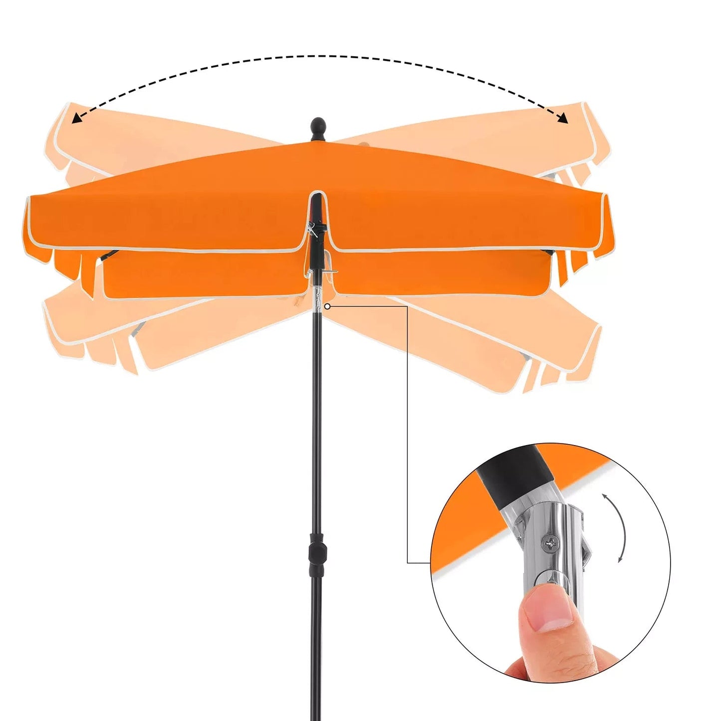 In And OutdoorMatch Parasol Earnestine - Rechthoekige Tuinparasol -200x125 cm - UV bescherming tot UPF 50+ - Opvouwbaar - Met PA coating - Tuin - Terras - Zonder standaard - Oranje Sunshade