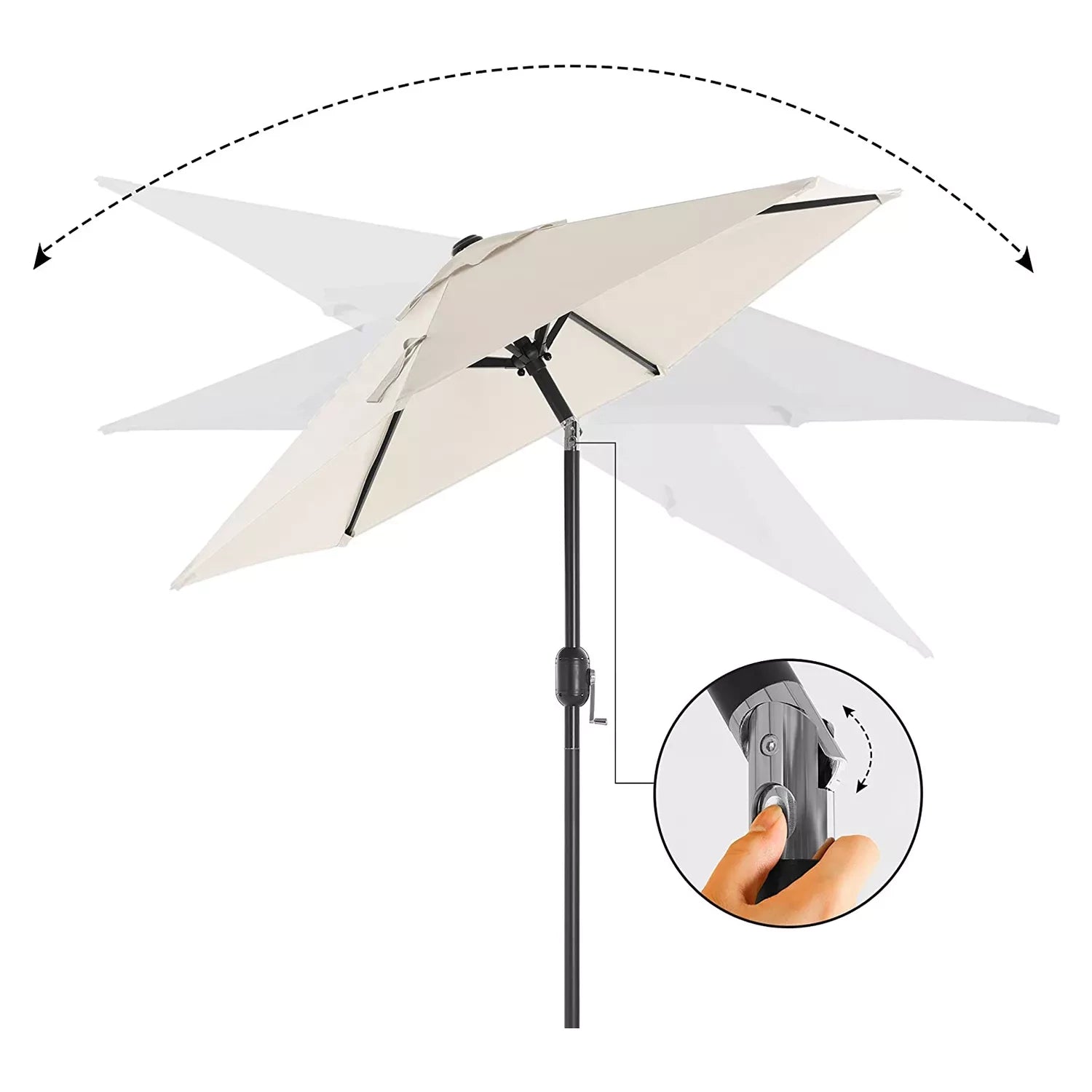 In And OutdoorMatch Parasol Hallie - 270 cm - Tuinparasol - Market Parasol - UV-bescherming tot UPF 50+ - Terrasparasol - Zonwering - Knikarm - Met zwengel - Zonder standaard - Wit Sunshade