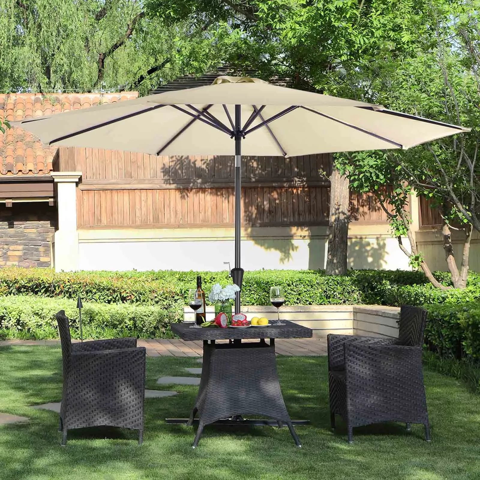 In And OutdoorMatch Parasol Kaleb - 300cm - Kantelbaar - Camping - Rond - Staand - Beige - Terras, tuin of strand Sunshade