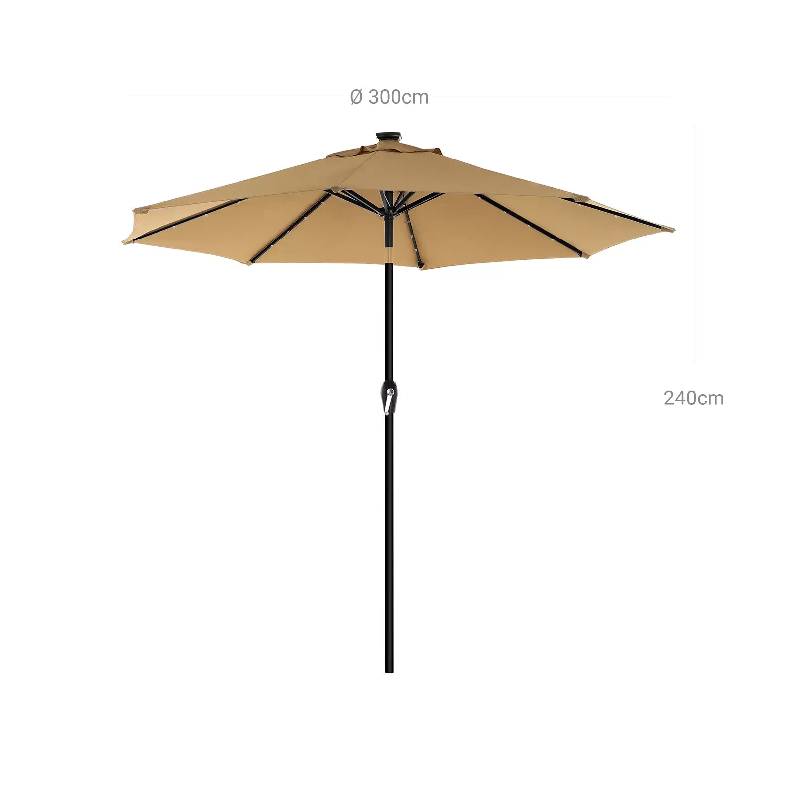 In And OutdoorMatch Parasol Michele - met LED Solar Verlichting - Tuinparasol - 270 cm - UV bescherming tot UPF 50+ - Opvouwbaar - Met Zwengel voor Openen en Sluiten - Zonder Standaard - Taupe Sunshade