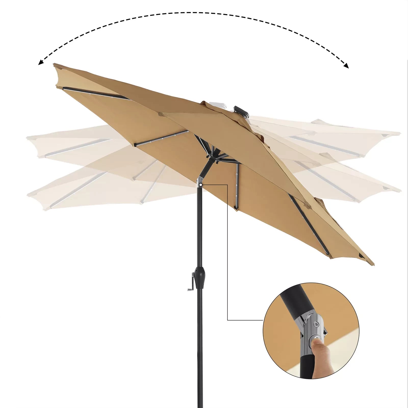 In And OutdoorMatch Parasol Michele - met LED Solar Verlichting - Tuinparasol - 270 cm - UV bescherming tot UPF 50+ - Opvouwbaar - Met Zwengel voor Openen en Sluiten - Zonder Standaard - Taupe Sunshade