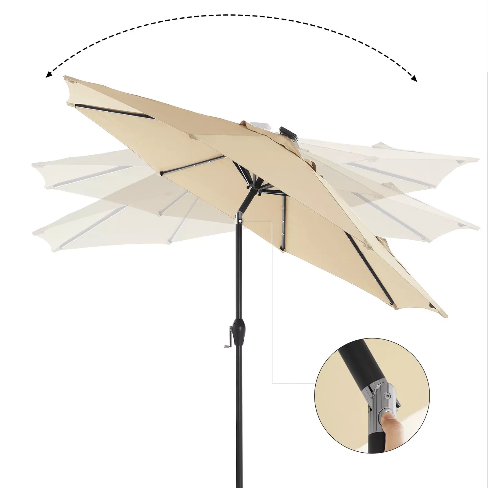 In And OutdoorMatch Parasol Neil - met LED Solar Verlichting - Tuinparasol - 270 cm - UV bescherming tot UPF 50+ - Opvouwbaar - Met Zwengel voor Openen en Sluiten - Zonder Standaard - Zand Sunshade