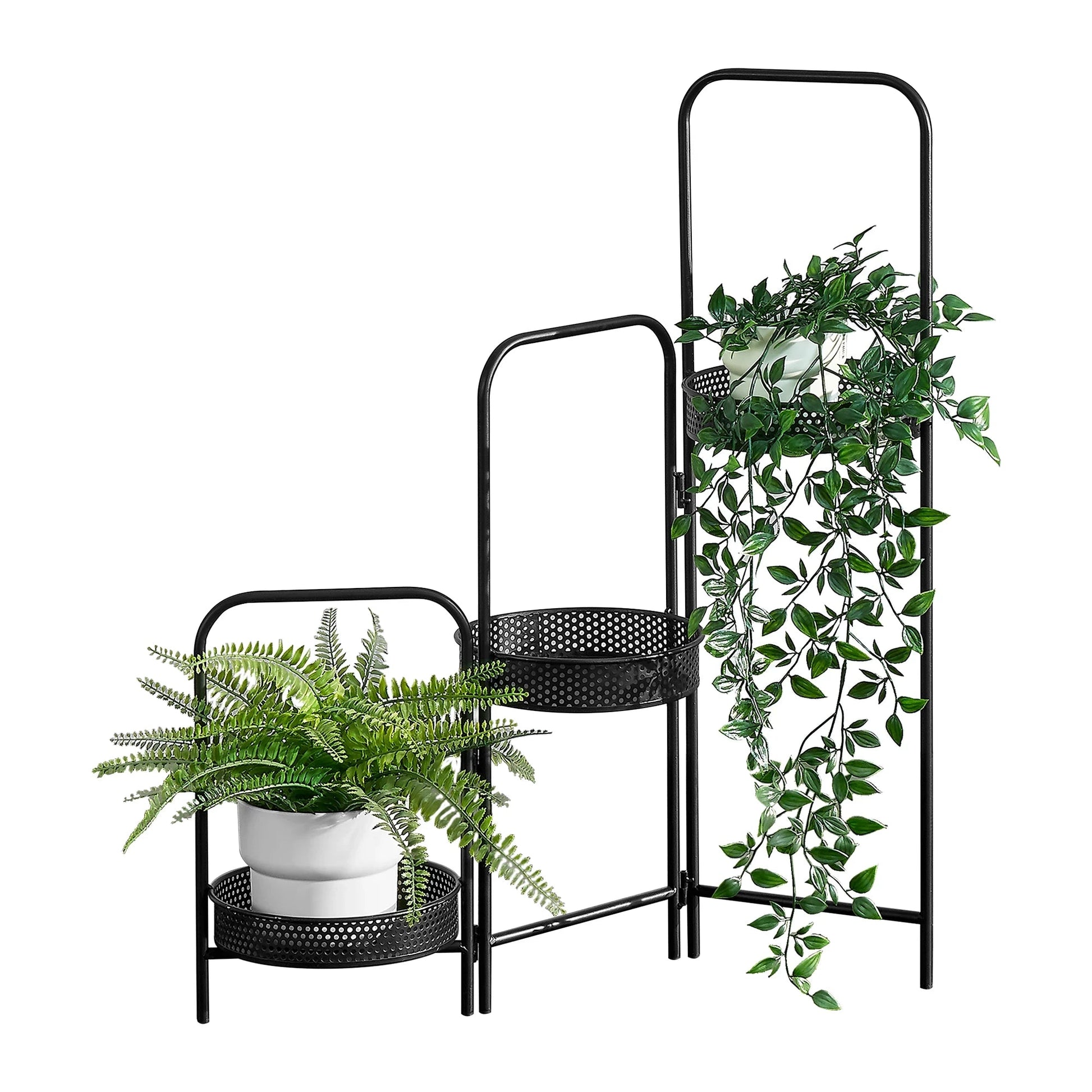 In And OutdoorMatch Plantenstandaard Cecile - Metaal - 75x68x20 cm - Zwart - 3 Bakken - Opvouwbaar - Modern Design Flowerpot