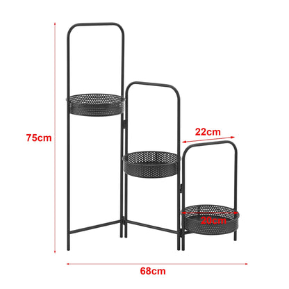 In And OutdoorMatch Plantenstandaard Cecile - Metaal - 75x68x20 cm - Zwart - 3 Bakken - Opvouwbaar - Modern Design Flowerpot