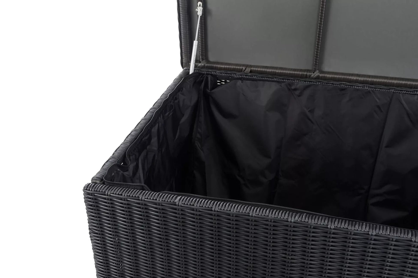 In And OutdoorMatch Rotan Opbergbox Macey - 148 x 85 x 84 cm Zwart - Tuinkussenbox - Waterdicht - Met deksel - Voor binnen & buiten - Tuinbox Garden Storage box