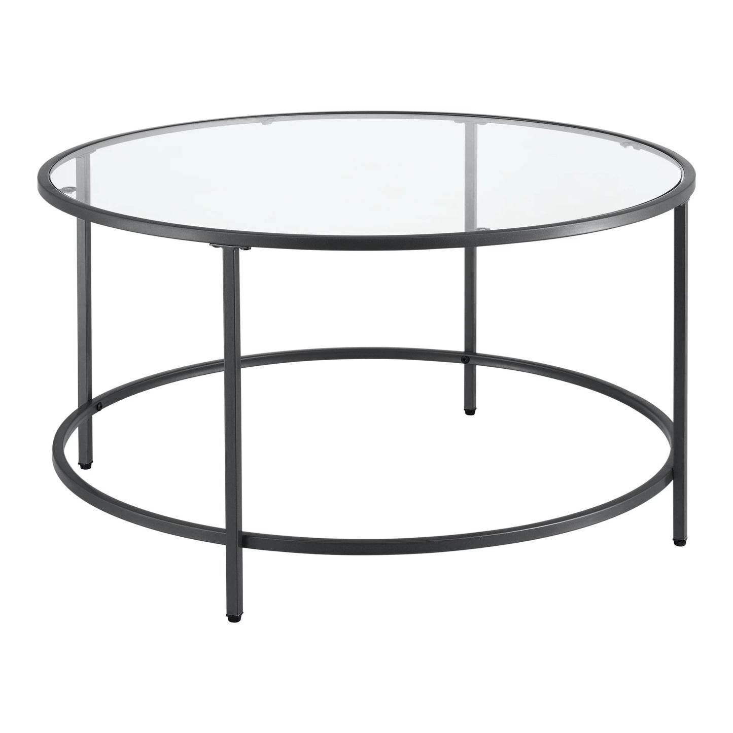 In And OutdoorMatch Salontafel Leila - Rond Glas en Metaal - 45,5xØ84 cm - Zwart - Stijlvol Design Koffietafel