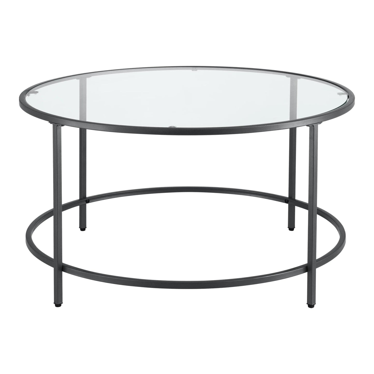 In And OutdoorMatch Salontafel Leila - Rond Glas en Metaal - 45,5xØ84 cm - Zwart - Stijlvol Design Koffietafel