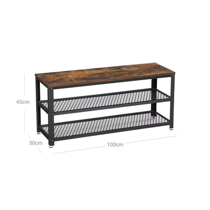 In And OutdoorMatch Schoenenbank Industrieel Chauncey - Zwart/Bruin - Opbergruimte - Schoenenrek - Halbank - 100x30x45cm shoe bench