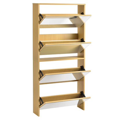 In And OutdoorMatch Schoenenkast Elizabeth - Met Spiegels - Met 4 Vouwdeuren - 134x63x17 cm - Beukenkleurig - Spaanplaat shoe rack