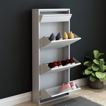 In And OutdoorMatch Schoenenkast Livy - Met 4 Vouwdeuren - Wit - Ruimtebesparend shoe rack