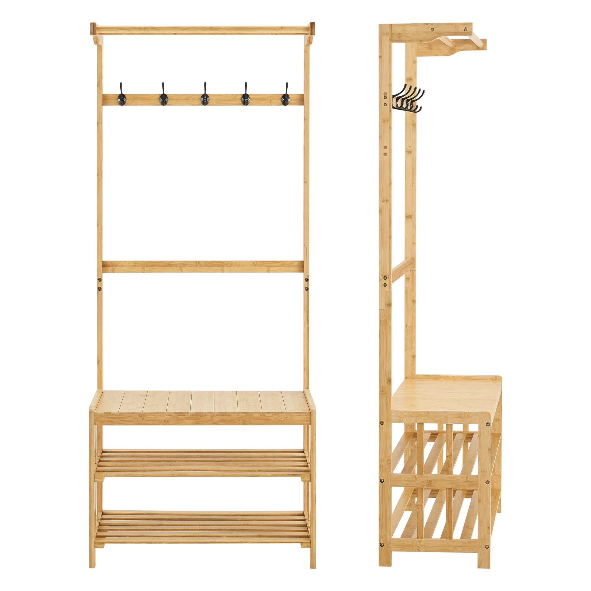 In And OutdoorMatch Schoenenrek Arnoldo - Met Bamboe - Kapstok - 168x70x35 cm - Houtkleurig - Met Zitting - Milieuvriendelijk Materiaal shoe rack