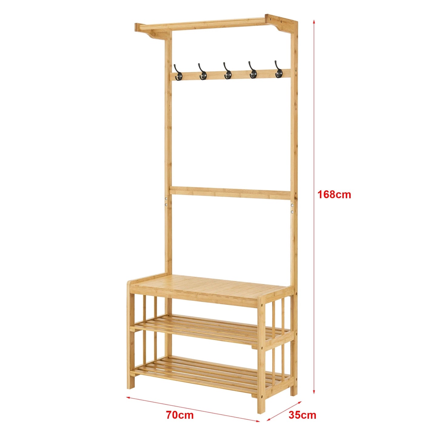 In And OutdoorMatch Schoenenrek Arnoldo - Met Bamboe - Kapstok - 168x70x35 cm - Houtkleurig - Met Zitting - Milieuvriendelijk Materiaal shoe rack