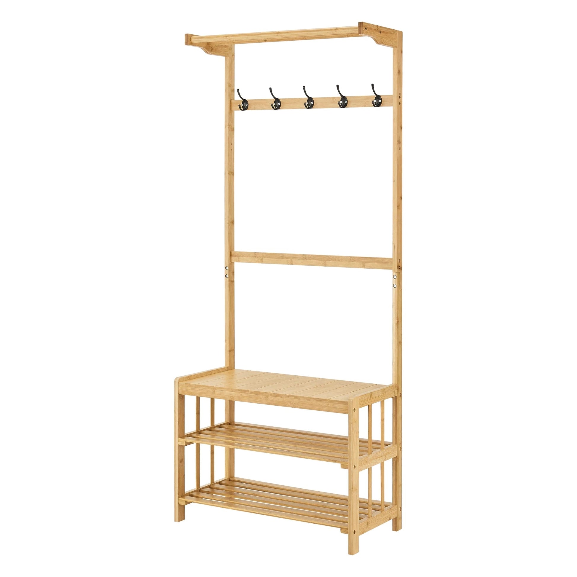 In And OutdoorMatch Schoenenrek Arnoldo - Met Bamboe - Kapstok - 168x70x35 cm - Houtkleurig - Met Zitting - Milieuvriendelijk Materiaal shoe rack