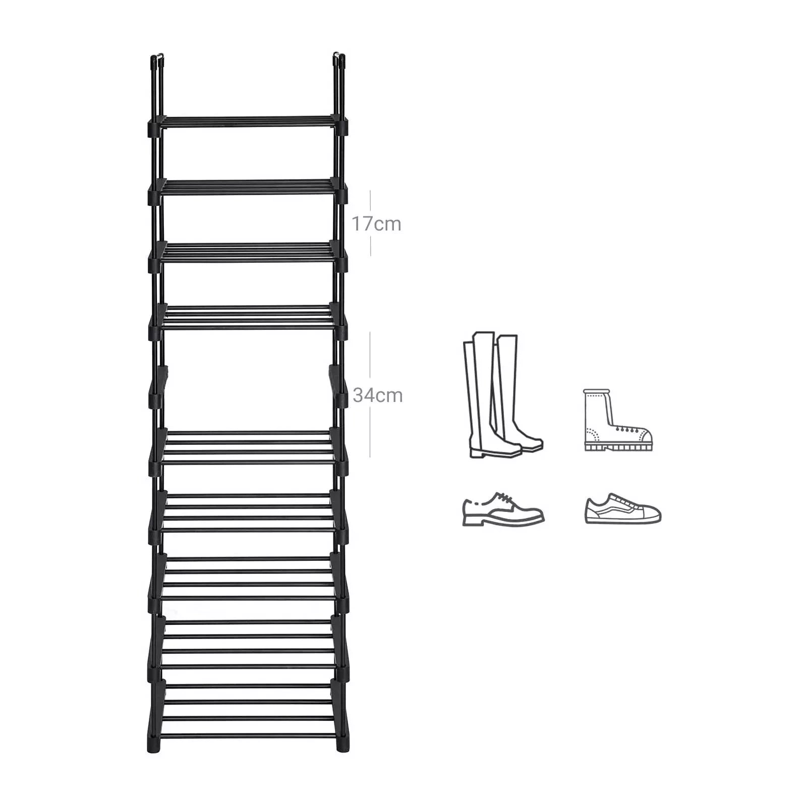 In And OutdoorMatch Schoenenrek Brock - Zwart - Schoenenkast - 10 Planken - 45x30x174cm shoe rack