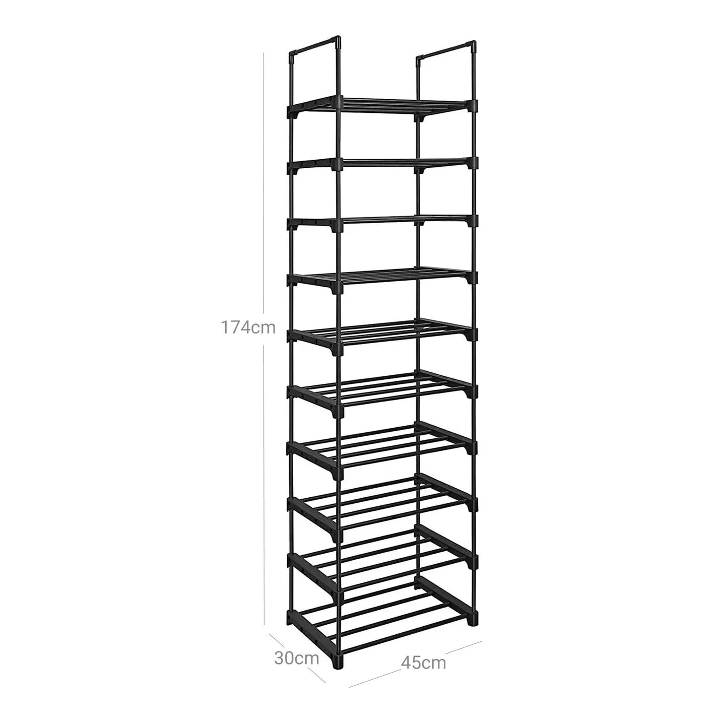 In And OutdoorMatch Schoenenrek Brock - Zwart - Schoenenkast - 10 Planken - 45x30x174cm shoe rack