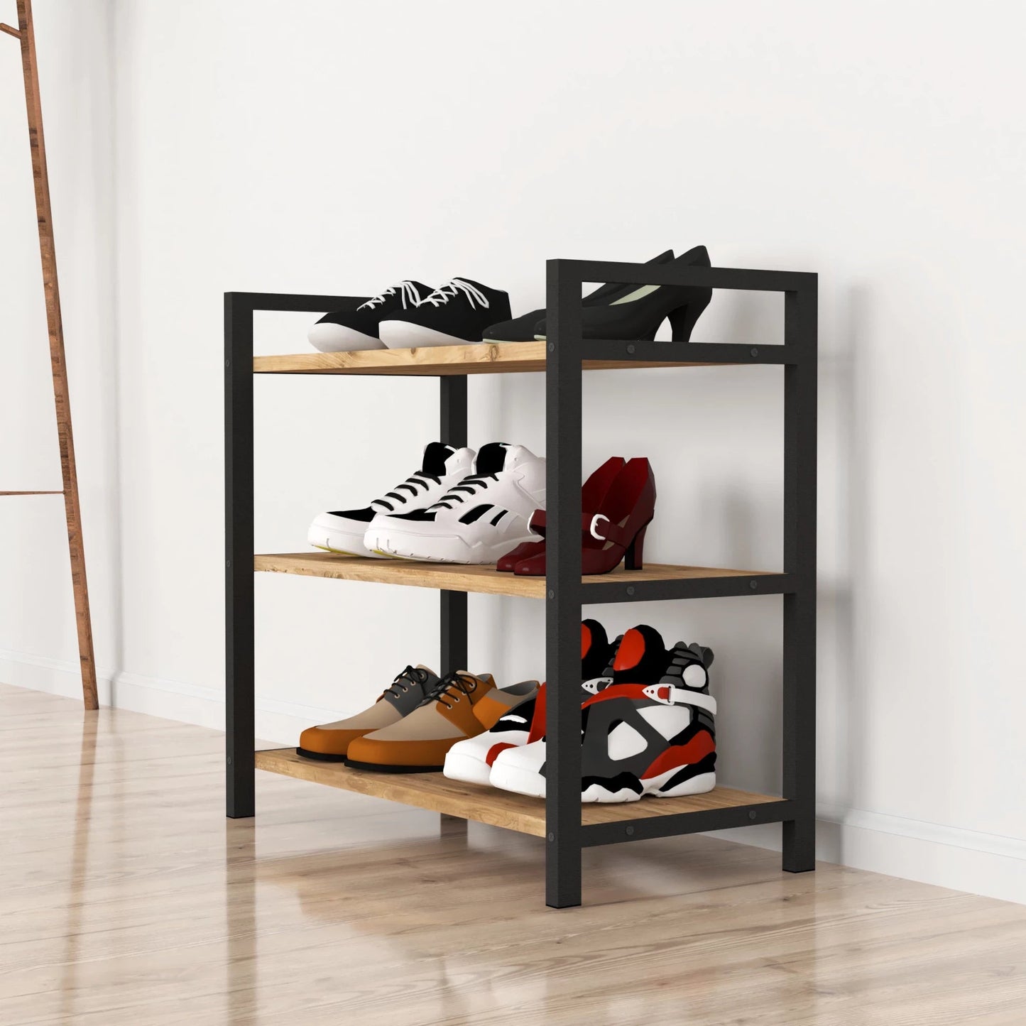 In And OutdoorMatch Schoenenrek Lew - 70x66x36 cm - Eiken Antiek en Antraciet - 70x66x36 cm - Modern Design shoe rack