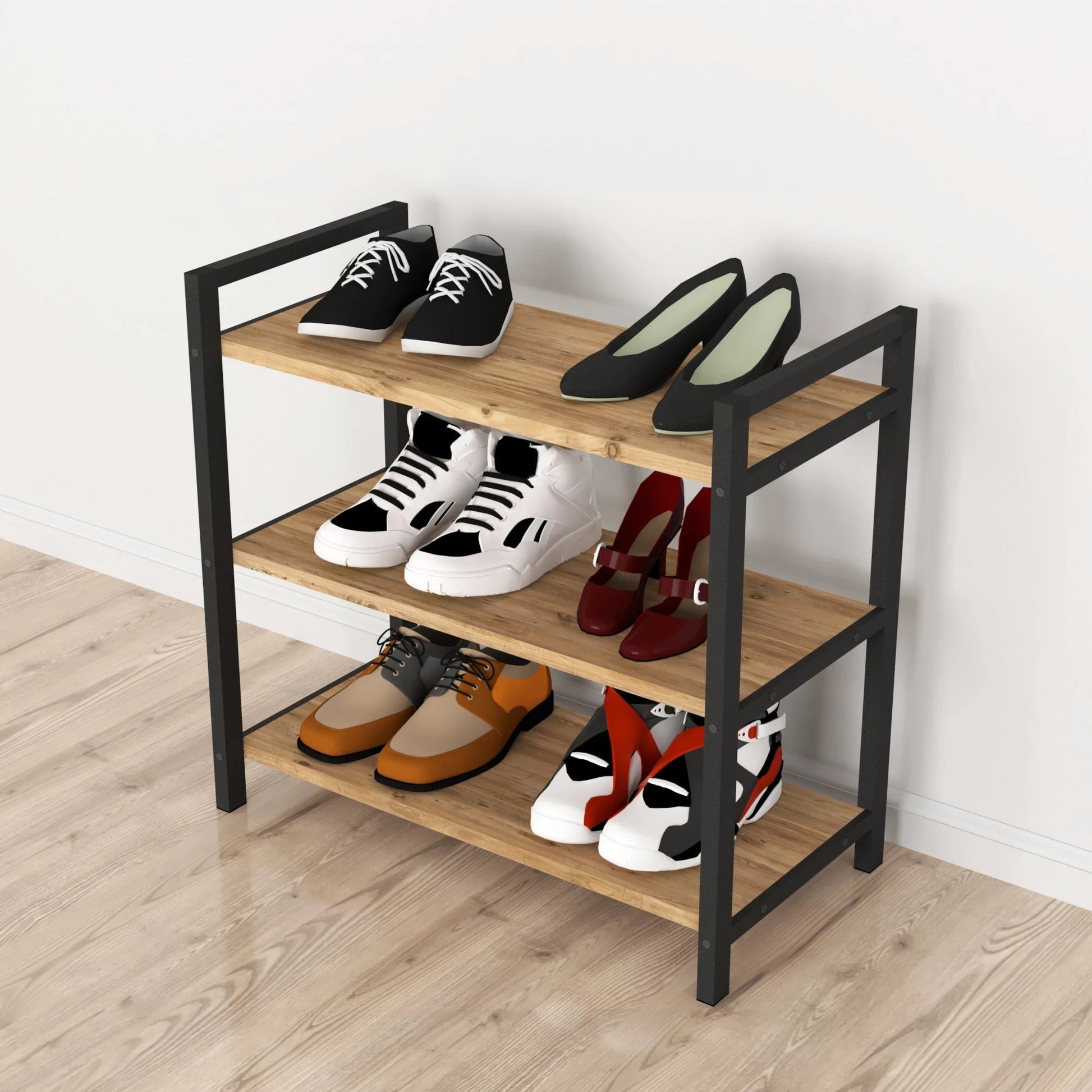 In And OutdoorMatch Schoenenrek Lew - 70x66x36 cm - Eiken Antiek en Antraciet - 70x66x36 cm - Modern Design shoe rack