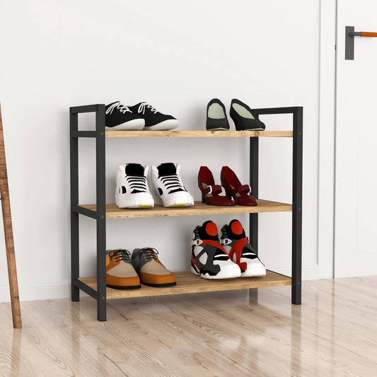 In And OutdoorMatch Schoenenrek Lew - 70x66x36 cm - Eiken Antiek en Antraciet - 70x66x36 cm - Modern Design shoe rack