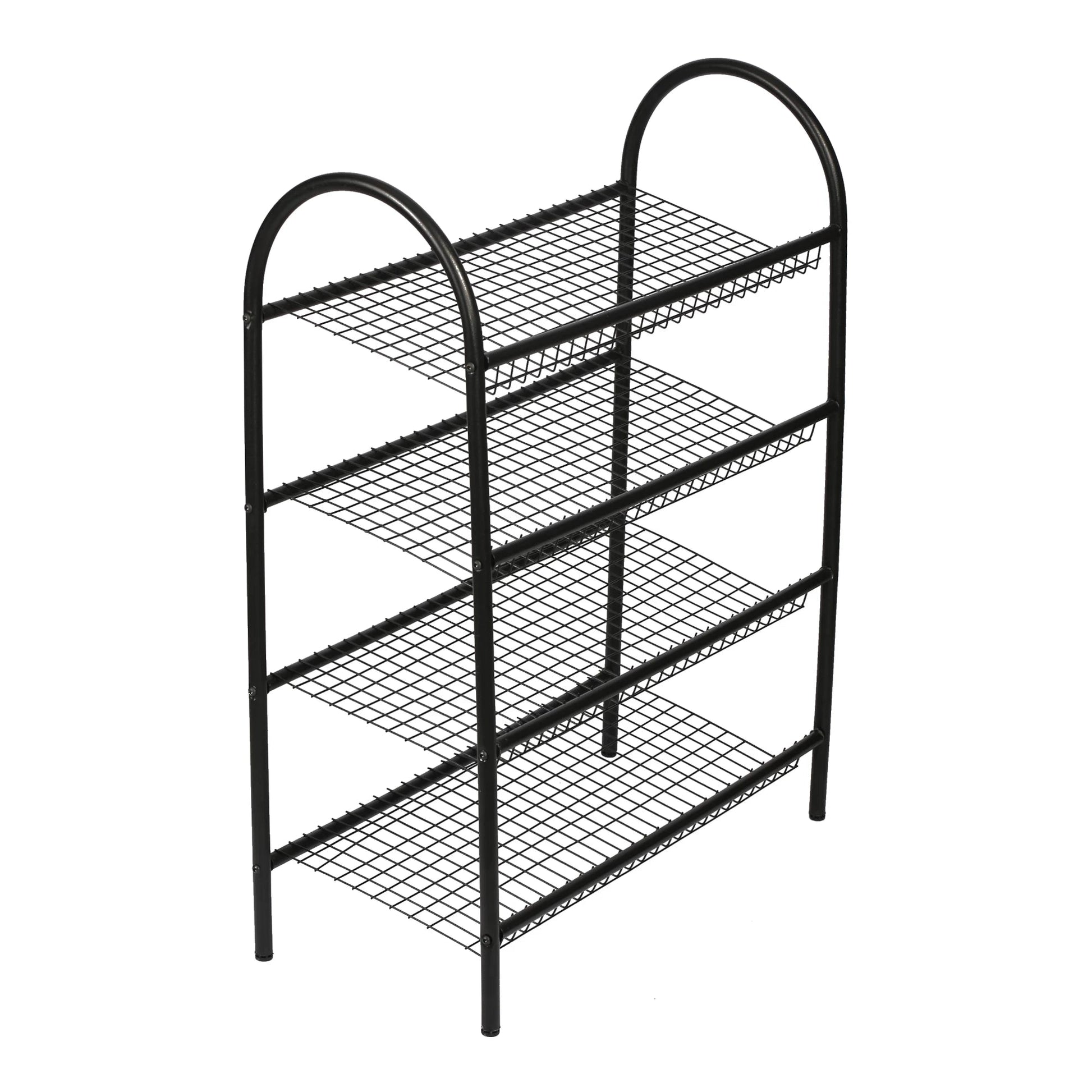 In And OutdoorMatch Schoenenrek Stey - Met 4 Planken - 88x68.5x32cm - Metaal - Zwart - Decoratief Design shoe rack