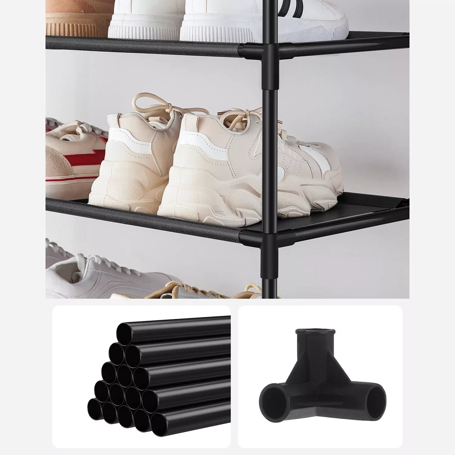 In And OutdoorMatch Schoenenrek metaal Cordie - 10 paar schoenen - Schoenenkast - 33x33x173 cm shoe rack