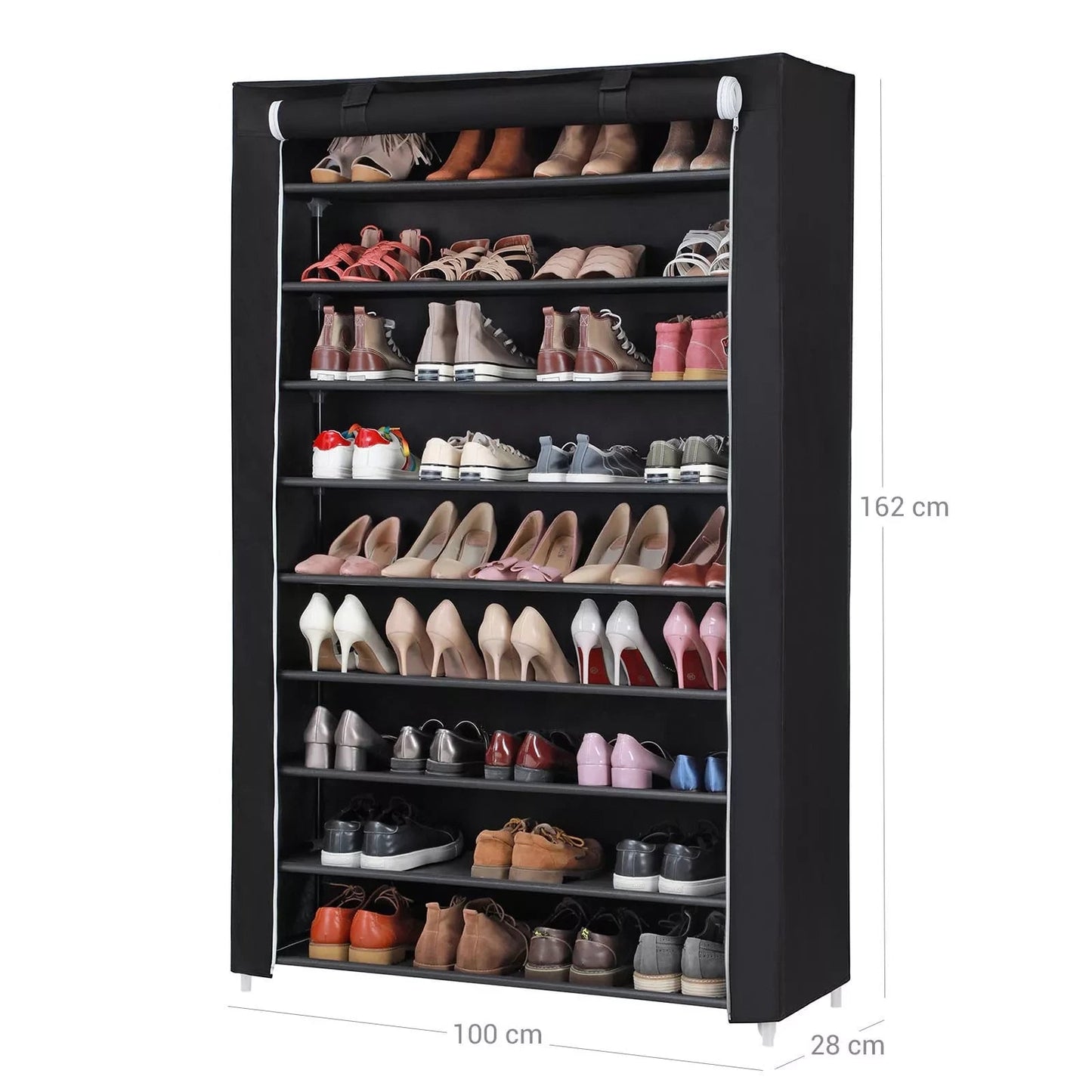 In And OutdoorMatch Schoenenrek opvouwbaar Rix - Zwart - Opbergrek - Schoenenkast - Hoogte 162cm shoe rack