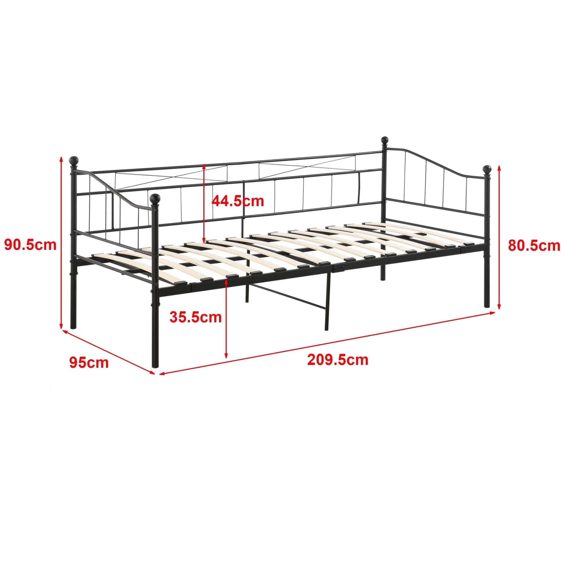 In And OutdoorMatch Slaapbank Ana - Eenpersoonsbed - 90x200 cm - Zwart - Staal - Modern design Eén persoon slapen