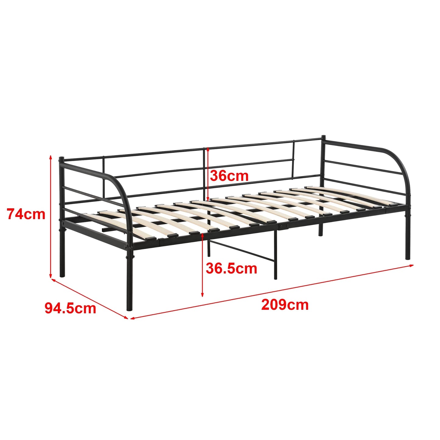 In And OutdoorMatch Slaapbank Destinee - Eenpersoonsbed - 90x200 cm - Zwart - Staal - Modern design Eén persoon slapen