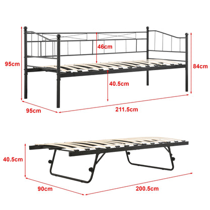 In And OutdoorMatch Slaapbank Zoey - Met Onderschuifbed - 90x200 cm - Zwart - Staal - Modern design Eén persoon slapen