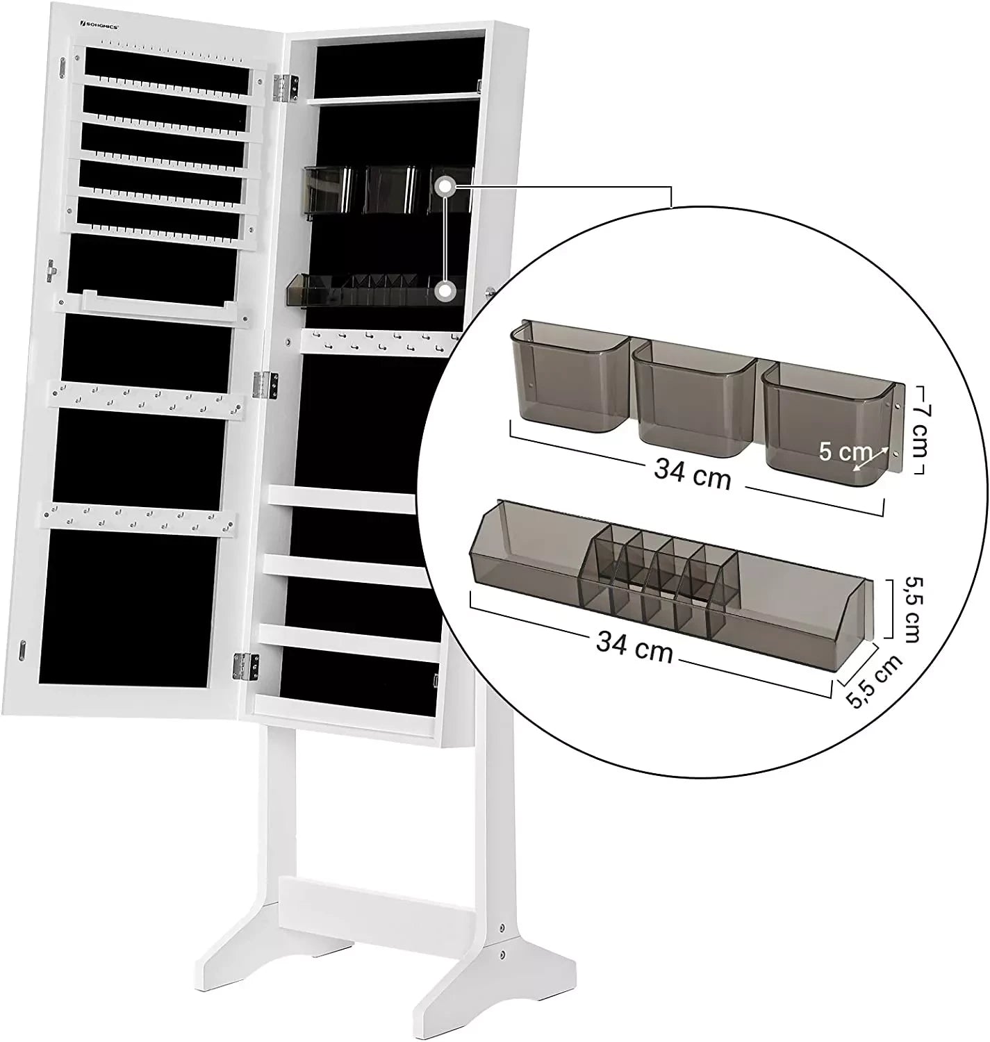 In And OutdoorMatch Spiegelkast Levino - Met slot - Sieradenkast Staand - Sieradenkast spiegel - Sieradendoos - 152x41x36cm Mirror cabinet