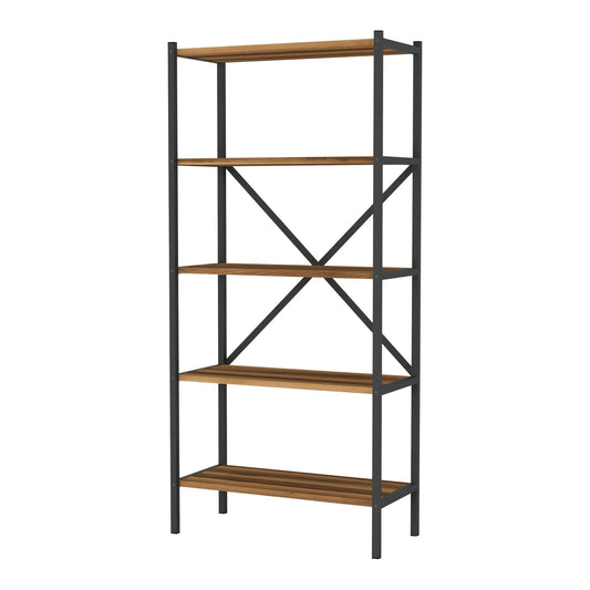 In And OutdoorMatch Staand rek Leonard - 160x66x34 cm - Walnootkleurig en Antraciet - Spaanplaat en Metaal - Modern Design storage rack