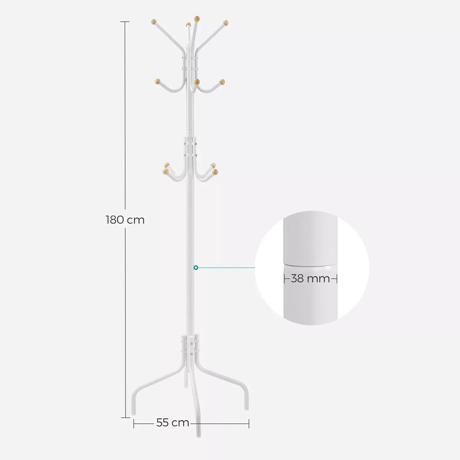 In And OutdoorMatch Staande metalen kapstok Mitchell - 12 haken - Moderne look - 180cm - Wit Kapstok