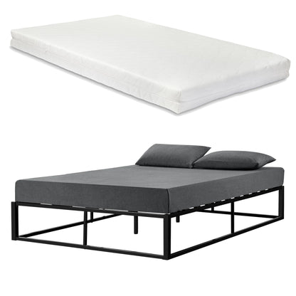 In And OutdoorMatch Stalen Bed Bello - Met Bedbodem - Incl. matras - Zwart - 200x140cm - Stalen frame gepoedercoat bed twee personen