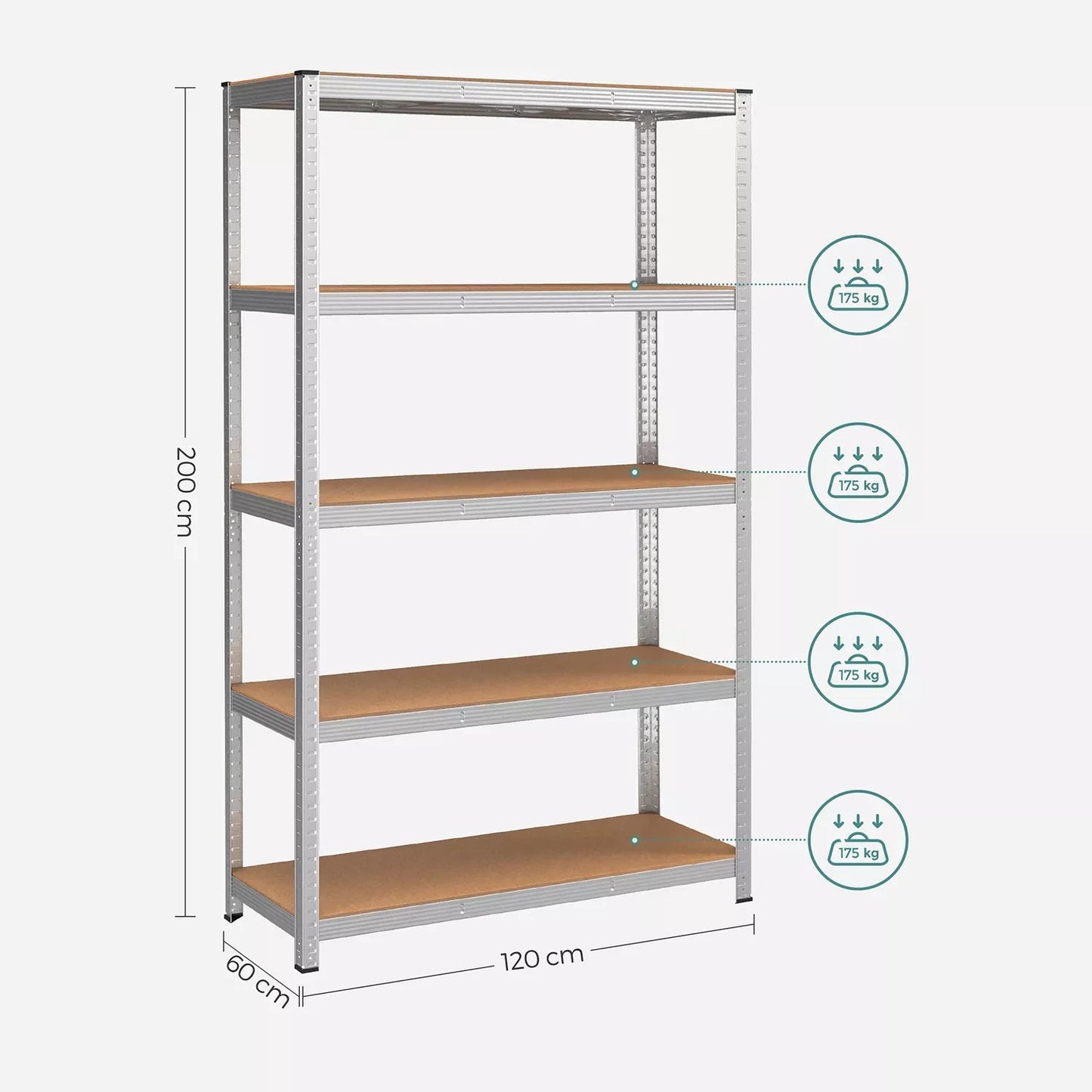 In And OutdoorMatch Stellingkast Jewel - 60x120x200cm - Set van 2 - Opbergrek - Metaal - 875 kg draagvermogen - 5 Verstelbare lagen storage rack