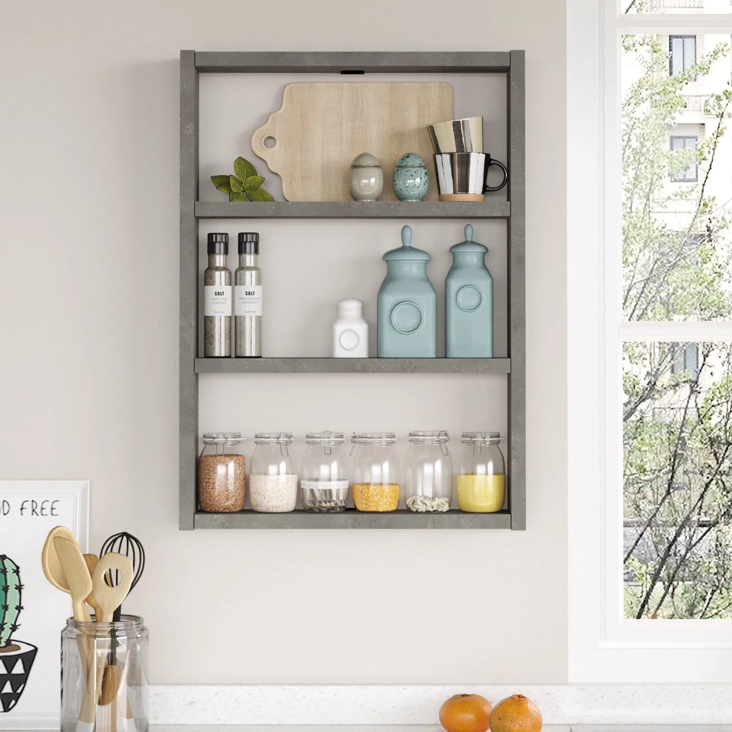 In And OutdoorMatch Stijlvol Keukenrek Zizi - 60x43x9cm - Betonkleurig - Tijdloos Design - Spaanplaat kitchen rack