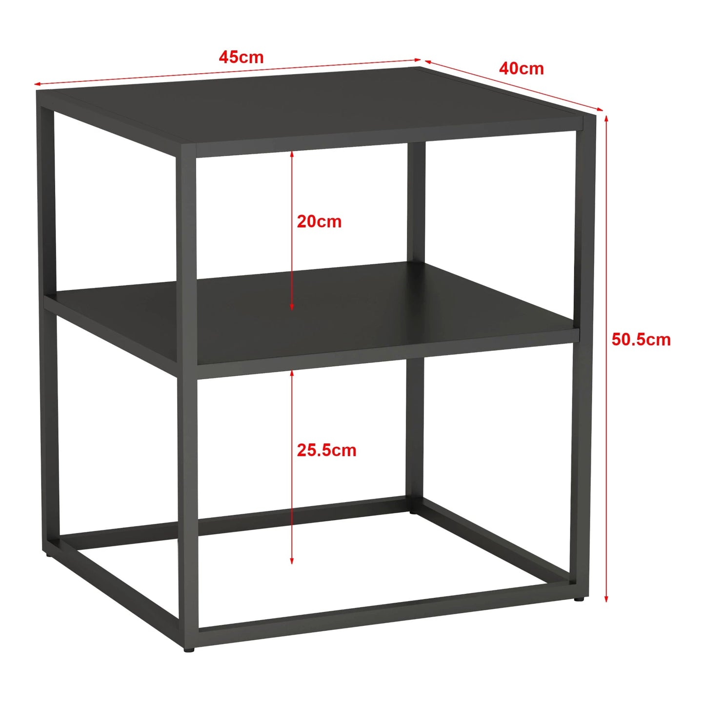 In And OutdoorMatch Stijlvolle Bijzettafel Josephus - Met Plank - 50,5x45x40cm - Zwart - Veelzijdige Tafel Bijzetttafel