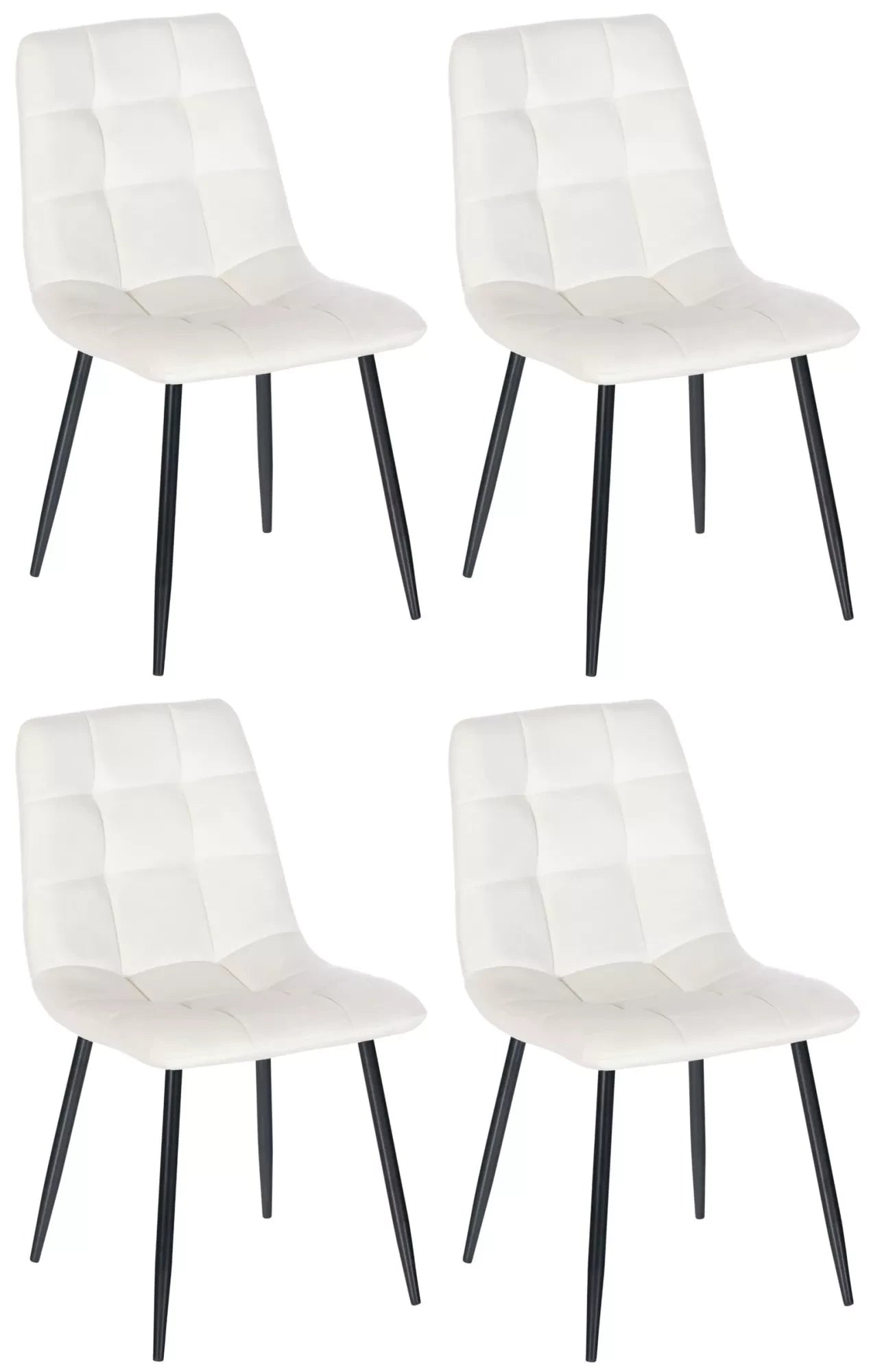 In And OutdoorMatch Stoel Bette - Eetkamerstoel - White Velvet - Zwarte poten - set van 4 - Zithoogte 48cm - deluxe Eetkamerstoel