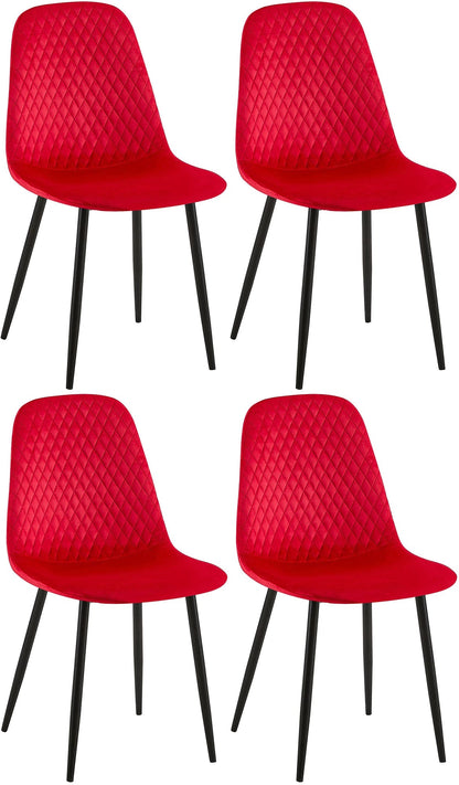 In And OutdoorMatch Stoel Tori - Rood - Set van 4 - Fluweel - Hoge kwaliteit bekleding - Luxe stoel - Moderne look Eetkamerstoel