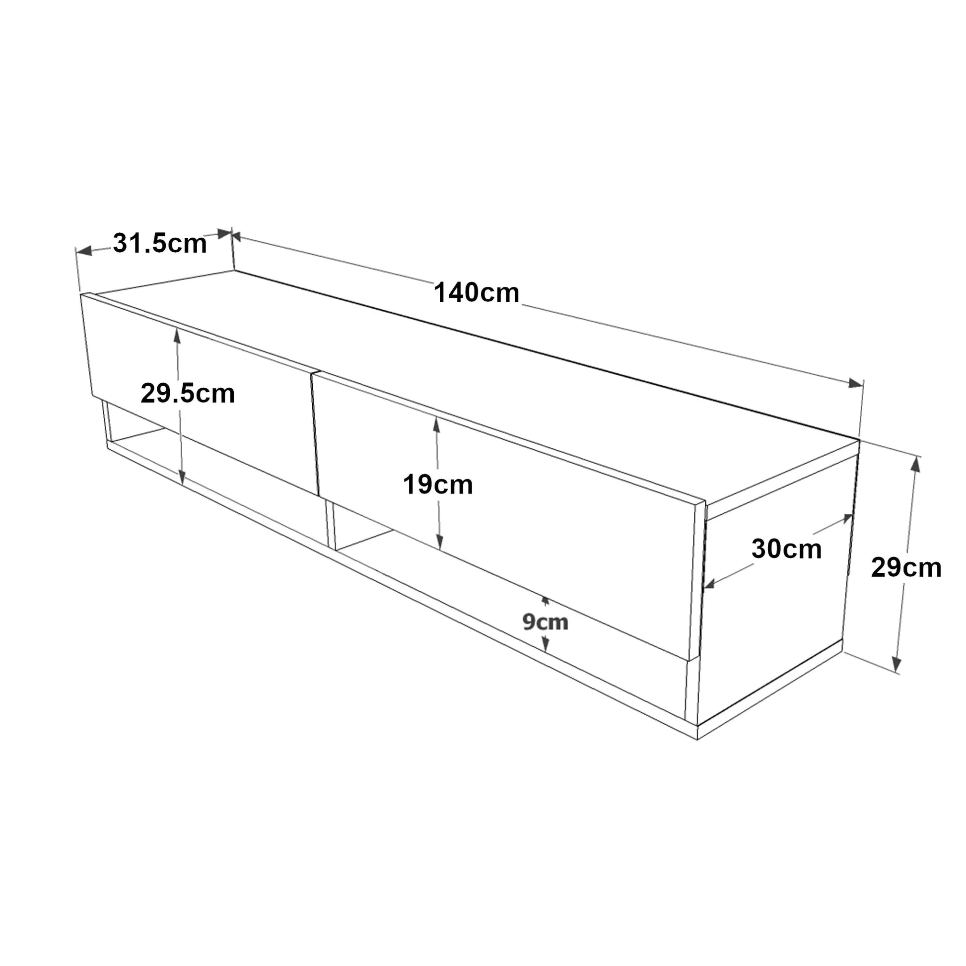 In And OutdoorMatch TV Kast Cody - TV Meubel - TV meubel - 2 Opbergvakken - 140x31,5x29,5cm - Houtkleurig en Wit - Sierkast TV-meubel