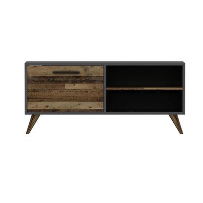 In And OutdoorMatch TV Kast Emmie - 120x35x50 cm - Antraciet en Houtkleurig - Spaanplaat en Kunststof - Modern Design TV-meubel