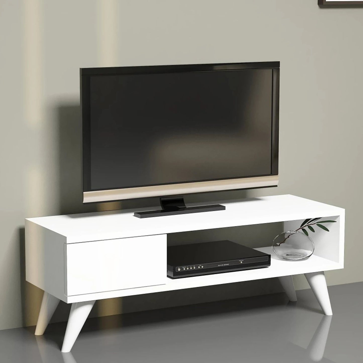 In And OutdoorMatch TV Kast Erna - 90x30x33 cm - Wit - Spaanplaat en Kunststof - Stijlvol Design TV cabinet