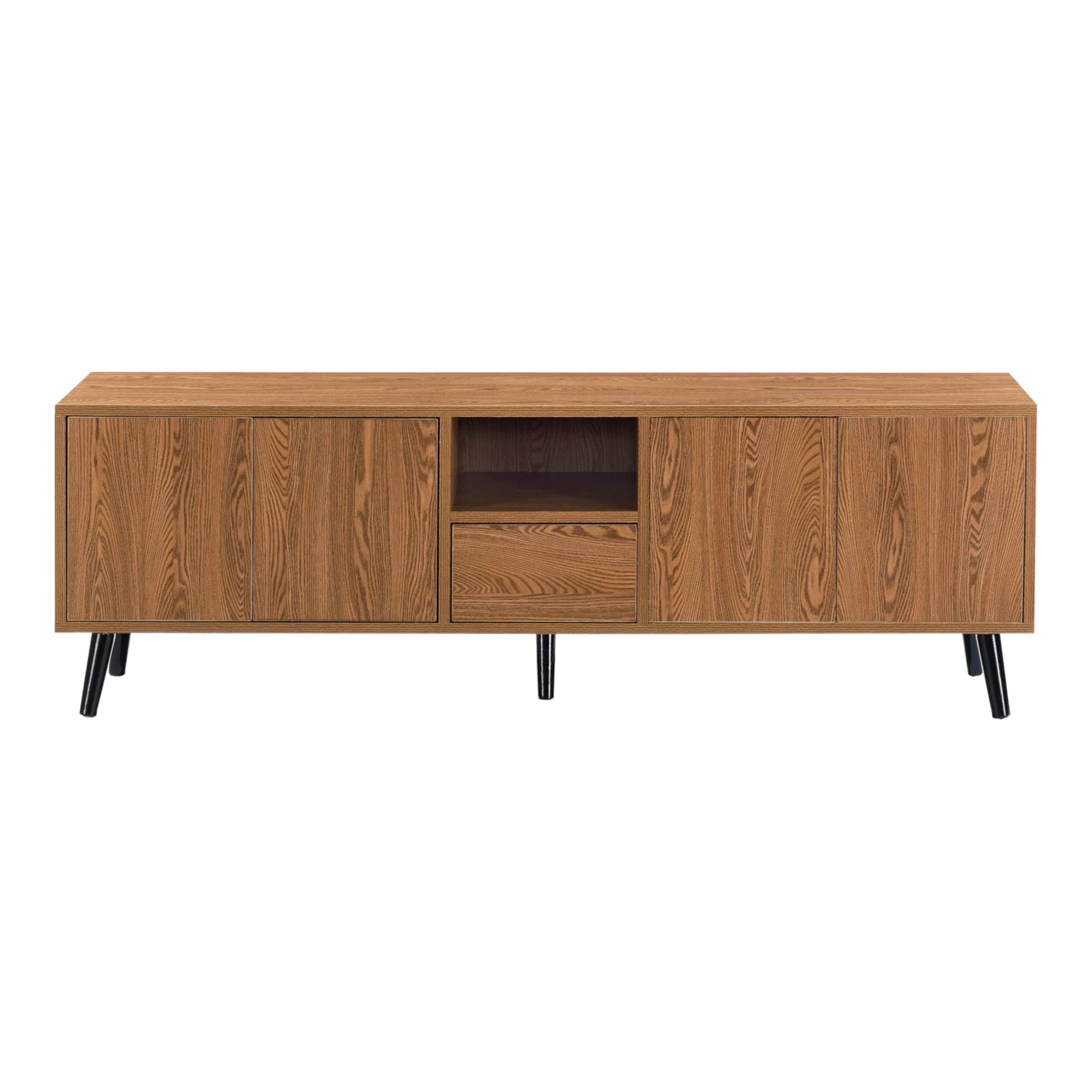 In And OutdoorMatch TV Kast Estefania - Push and Open - 140x30x45,5 cm - Houtkleurig en Zwart - Spaanplaat en Hout - Stijlvol Design TV cabinet