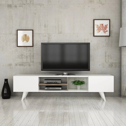 In And OutdoorMatch TV Kast Katrine - 160x31x40 cm - Wit en Walnoot - Spaanplaat en Kunststof - Modern Design TV-meubel