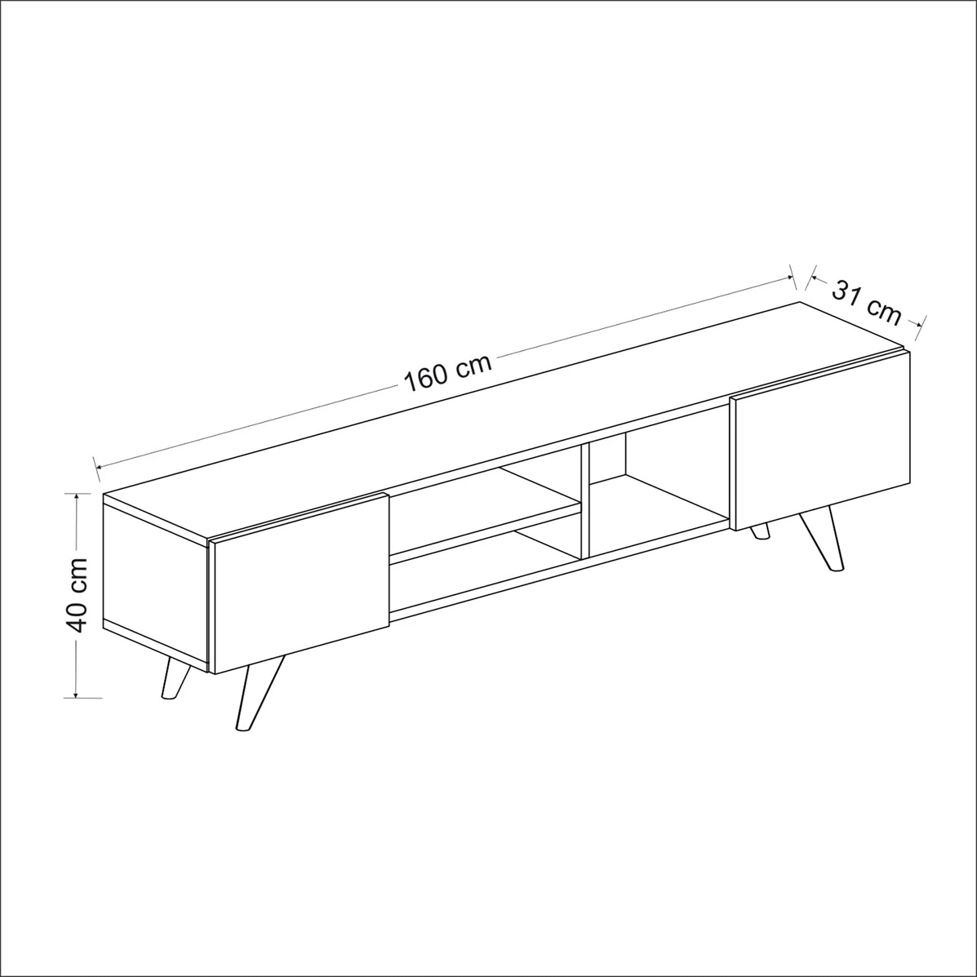 In And OutdoorMatch TV Kast Katrine - 160x31x40 cm - Wit en Walnoot - Spaanplaat en Kunststof - Modern Design TV-meubel