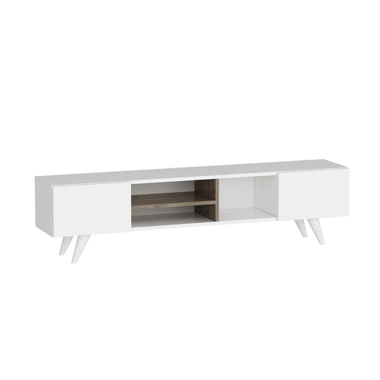 In And OutdoorMatch TV Kast Katrine - 160x31x40 cm - Wit en Walnoot - Spaanplaat en Kunststof - Modern Design TV-meubel