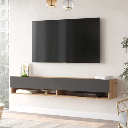 In And OutdoorMatch TV Kast Piera - TV Meubel - TV meubel - 2 Opbergvakken - 180x31,5x29,5cm - Houtkleurig en Antraciet - Sierkast TV-meubel