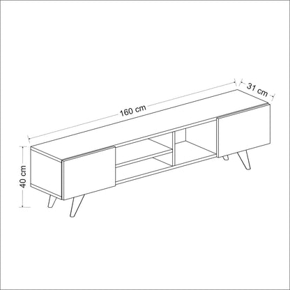 In And OutdoorMatch TV Kast Rashad - 160x31x40 cm - Eiken en zwart - Spaanplaat en Kunststof - Modern Design TV-meubel