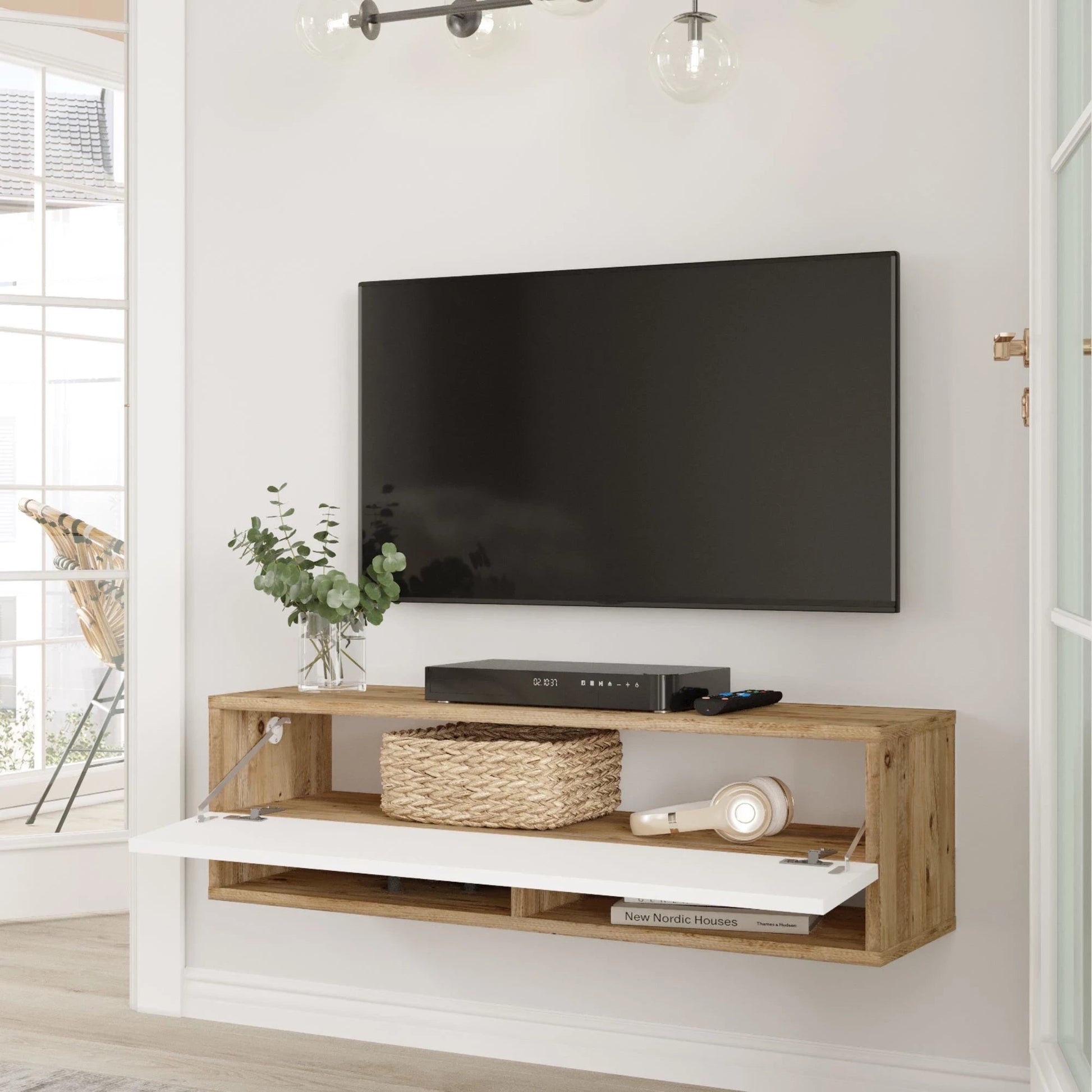 In And OutdoorMatch TV Kast Rosina - TV Meubel - TV meubel - 2 Opbergvakken - 100x31,5x29,5cm - Houtkleurig en Wit - Sierkast TV-meubel