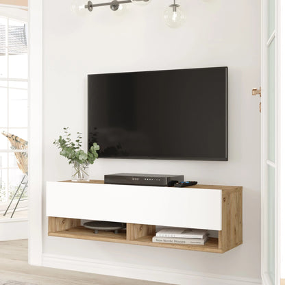 In And OutdoorMatch TV Kast Rosina - TV Meubel - TV meubel - 2 Opbergvakken - 100x31,5x29,5cm - Houtkleurig en Wit - Sierkast TV-meubel